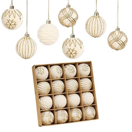 16 stk Fløyels Julekuler Flokkede Juletrepynt Plastkuler Jul Dekorativ Hengende Ornament Juletre Dekorasjon, for Gran & Fest_yux