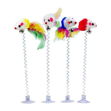 Cat Feather Wand Cat Teaser Wand Mus Spring Cat Toy Cat Interactive Toy Cat Scratcher Toy SuctionCup Feather Toy