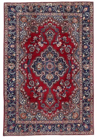 Annodato A Mano Mashad Tappeto 197X293 Di Lana Nero/Rosso Scuro