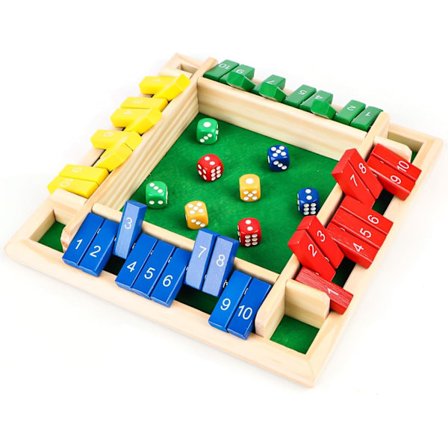 Træbrætsspil, 4-spiller Shut The Box Terningsspil Træ Matematik Traditionelt Pubbræt Terningsspil Rejse 4 Spillere Fantastiske Familiespil