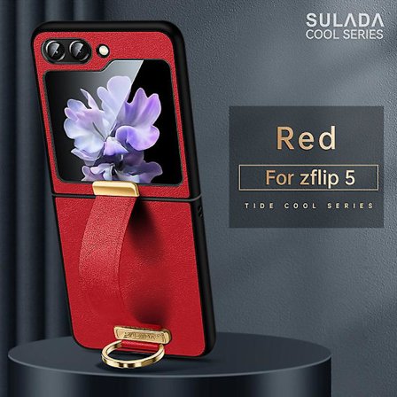 Z Flip 5 Case, tunt Pu Läder Ring Stand Case För Samsung Galaxy Z Flip 5 Med handremshållare
