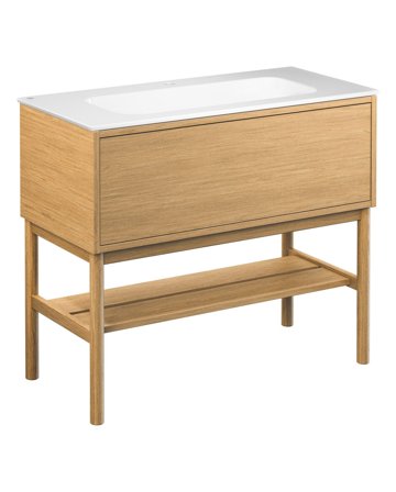 Gustavsberg Ducentic GB71DCVU10ARWB11LF Allaskaappi tukikehyksellä, 100 cm, vaalea tammi/valkoinen, 1 hanareikä Vaalea tammi/valkoinen, Kylpyhuone