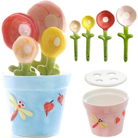 Kukka mittalusikkasetti ruukussa Ainutlaatuiset leivonta lahjat Keraamiset söpöt mittakupit ja lusikat pidikkeellä kuiville ja märille ainesosille