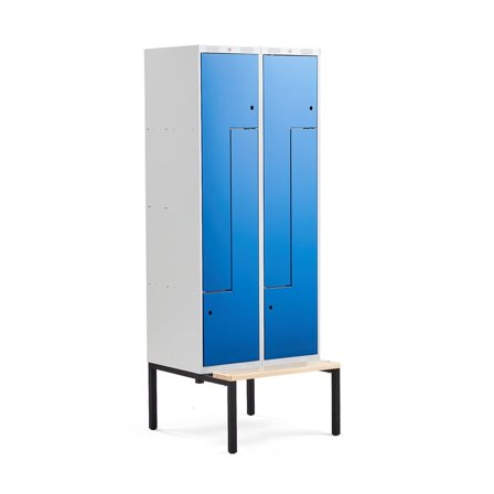 Z-locker CLASSIC, bench seat, 2 modules, 4 doors, 2120x800x550mm, blue