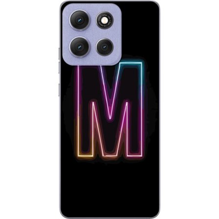 Kompatibelt Mobildeksel til Motorola Motorola Moto G86 Power Neonbokstav M med fargeskiftende lys effekt mot svart bakgrunn, moderne minimalistisk typ