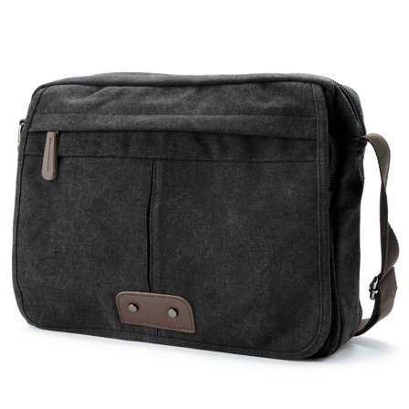 Vintage Graphite Canvas and Brown Leather Messenger Bag for Men - Shoulder bags