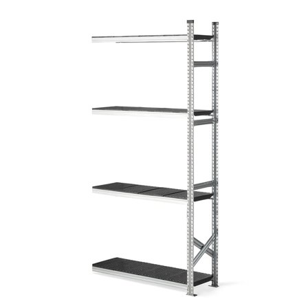 Reol påbyggseksjon med sorte plasthyller, 2500x1200x400 mm