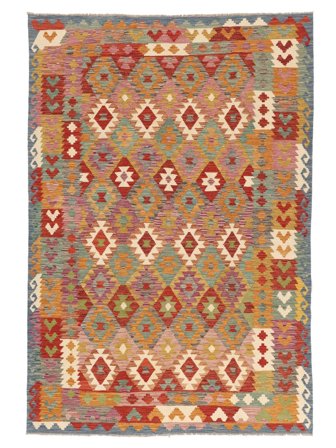 Kilim Afghan Old Style Rug Hand Woven 197X292 Brown/Dark Red Afghanistan