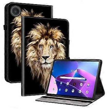Läderfodral med tryckt mönster och stativ för Lenovo Tab TB311FU, surfplatta med kortfack (Lejonhuvud)