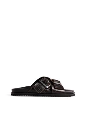 NA-KD Double Buckle Leather Slippers - Läderskor - Brun - EU 36