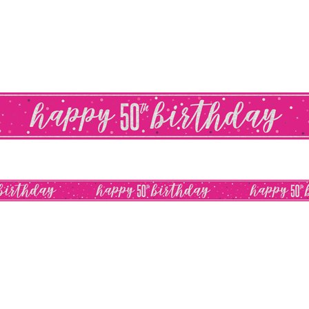 Happy 50th Birthday Banderoll Rosa & Silver