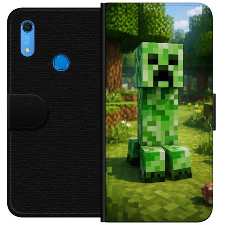 Kompatibelt Plånboksfodral till Huawei Huawei Y6s (2019) Block-baserad Creeper-figur i en grön pixell värld, ikonisk spelillustration för barnrum,