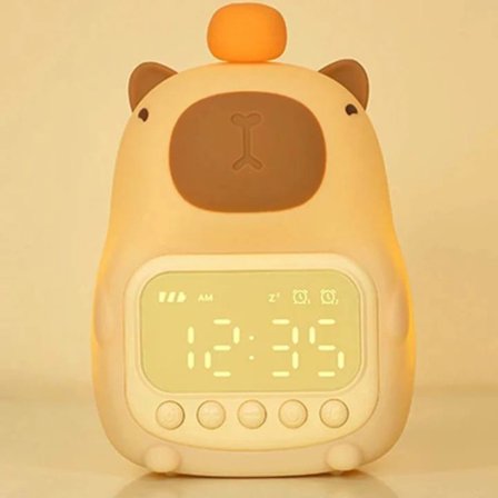 Capybara-formet digital vekkerklokke med LED-display og nattlys | Snooze, timer, temperatur | Barnevekkerklokke for soverom og hjemmeinnredning