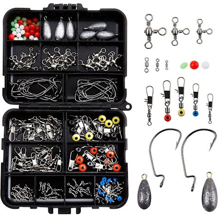 160pcs Fishing Tackle Accessories Kit, Tackle Box With Hooks, Beads, Swivels, Plugs, Connector