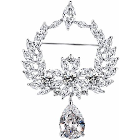 Silver Olivblad Broscher för Kvinnor AAA Zirkonia Smycken Vinterkappa Tillbehör