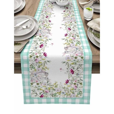 Påskblomma kaninrutig tryckt bordslöpare bröllopsfest bordsdekorationer för heminredning present gynna placemat bordsduk