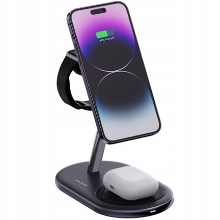 INNOSTYLE MAGSTATION 3-I-1 INDUKTIV LADDARE FÖR MAGSAFE IPHONE AIRPODS KLOCKLADDNINGSSTATION SVART