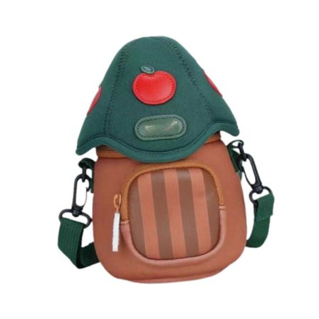 Svamp Crossbody Taske Pung Mode Boho PU til Sommerferie Piger Drenge Hvid Grøn