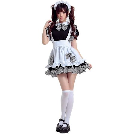 Catchcostume Aikuisten piikatytön asu Söpö tyttö Lolita Cosplay -asu Naisten hieno mekko esiliina päähineellä