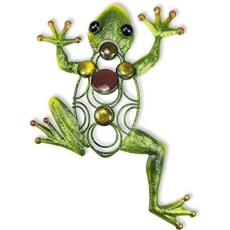 Utendørs veggkunst i metall med frosk, hengende glasskulptur, hagedekor