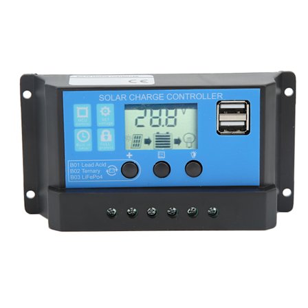 Solcelle ladekontroller 30A 12V 24V LCD-skjerm Dobbel USB Industriell chip Solcellepanel regulator