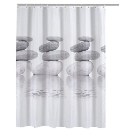 Duschdraperi Vattentät 3d Badrumsdraperi med 12 Krokar och Öglor 100% Polyester (Pebble and Grey, 180*