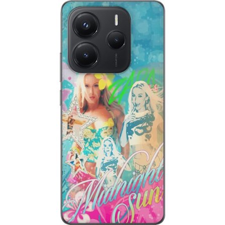 Yhteensopiva Puhelinkuori Xiaomi Redmi Note 14 5G Seikkailumaailma Steve, Creeper ja eläimillä värikkäässä palikkagrafiikassa