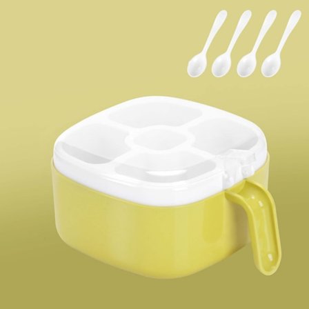 #(gul) krydderboks kjøkken krydderboks, fire rom i ett, med skje#