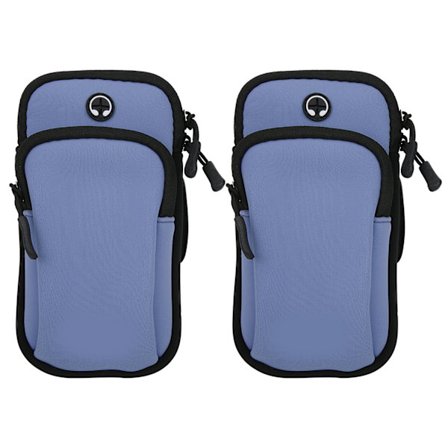 2 stk. løpearmbånd telefonholder sportsarmbånd blågrå med 2 lommer