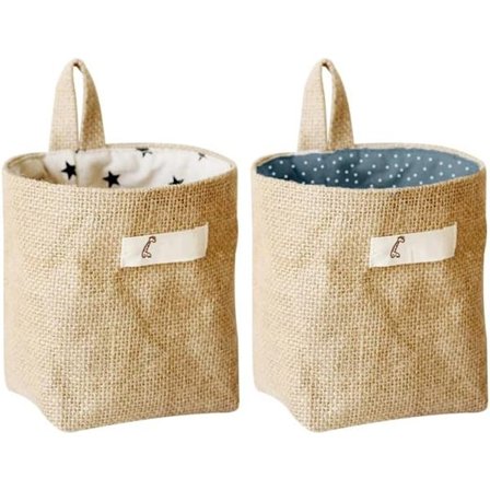 Bagdørsopbevaringsposer af 2 bomulds- og linnedhængende opbevaringsposer Små vægposer 5,1 x 3,9 x 3,9 tommer Pladsbesparende opbevaringsløsninger til 