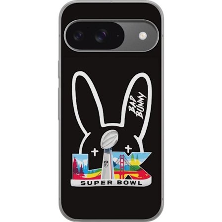 Kompatibel Mobilcover til Google Pixel 9 Bad Bunny portræt med åben skjorte, tatoveringer og krøllet hår i stilfuld modefotografering