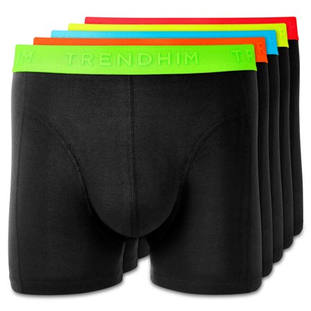 Large - FlexFeel | 5-Pack of Black Cotton Boxers | Neon Coloured Waistbands for Men