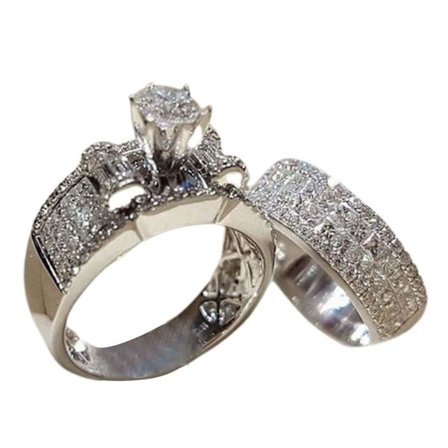 2 st/set Bred enkel parring ringar legering inlagd glänsande strass bröllopsband mode smycken