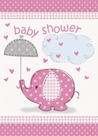 Inbjudningskort baby shower rosa elefant 8-pack