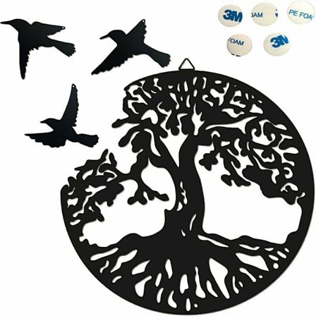 Metall Livets Träd Väggdekor, Metall Väggdekor med 3 Fåglar, Solig