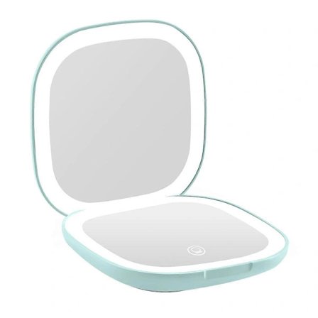 {xjxj} Ficklampa med förstoringssminkspegel med LED-ljus 3,5 tum 10x förstoring dubbelsidig uppladdningsbar pekskärm Grön