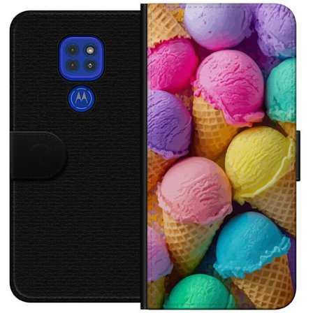 Yhteensopiva Lompakkokotelo Motorola Moto G9 Play Sateenkaari jäätelö motiivi värikkäillä jäätelöillä kääröissä, makea, värikäs ja kesäinen jälkiruoka