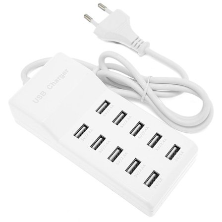 [XJ] USB-ladestasjon 10-port vegglader smartlader for flere enheter EU-kontakt 100-240V