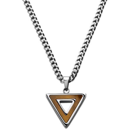 Cruz | Silver-Tone Stainless Steel & Tiger’s Eye Triangle Necklace for Men - Steel necklaces