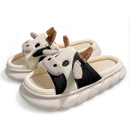 Kawaii Ku Dyresko for Kvinner Estetisk Søte Tegneserie Ku Print Slides Sko Innendørs Tøfler for Barn Voksne 40-41