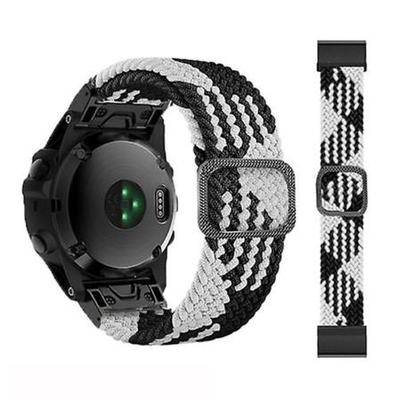 For Garmin Fenix 7x justerbart nylonflettet elastisitetsklokkebånd Black White