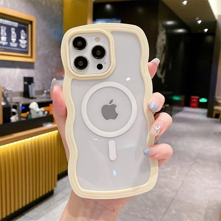 Magsafe Clear Case Kompatibel med Iphone 15 Pro Max, Cute Wave Frame Soft Tpu Stötsäkert case för kvinnor