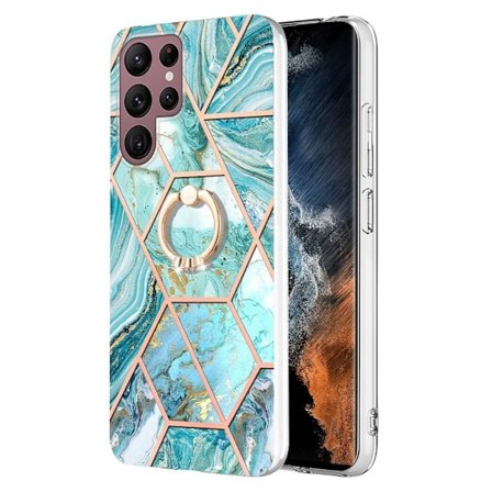 Marble Samsung Galaxy S23 Ultra Etui - Blå