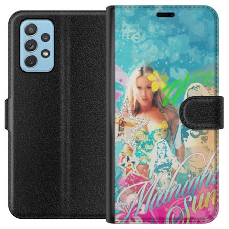 Yhteensopiva Lompakkokotelo Samsung Galaxy A72 5G Seikkailumaailma Steve, Creeper ja eläimillä värikkäässä palikkagrafiikassa