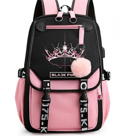 Sort Pink Rygsæk Laptop Taske Skole Taske Bog Taske med USB Opladning og Hovedtelefon Port