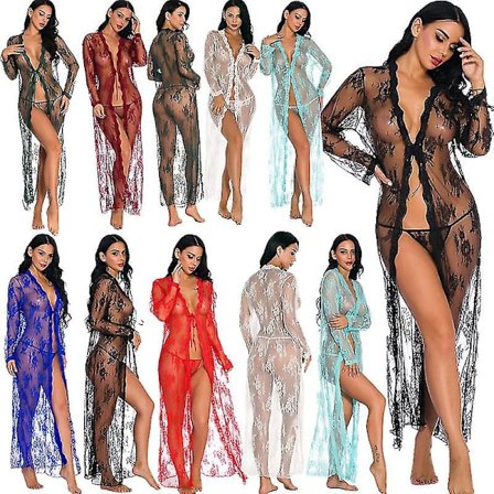 Kvinnors spets Cardigan Blommig Virkad Skir Beach Cover Ups Lång öppen Kimono