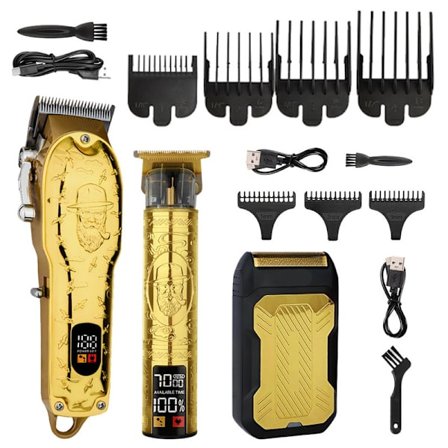 Professionelt hårklipper sæt til mænd elektrisk barbermaskine trådløs hårklipning barberklipper skægtrimmer plejesæt til mænd guld