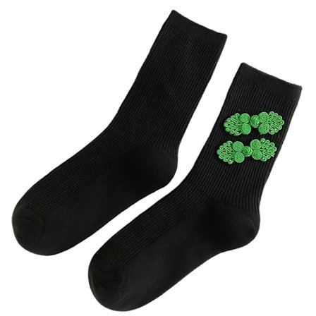 Ribbestrikkede Sokker Dame Bomullsokker med Cheongsam Knappdekor Hanfu Sokker