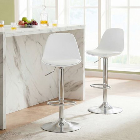 COSTWAY 2 Kappaleen Baarijakkara - Säädettävät Istuin Korkeus 60-82 cm Pehmustetut - Jalkatuki - 360° Kierto Keittiö Valkoinen