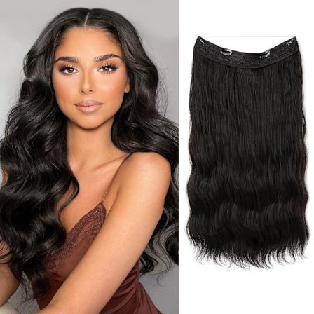 Halo Hair Extensions Osynlig tråd Vågigt lockigt långa syntetiska hårstycken för kvinnor Justerbart pannband Color4 24 inch